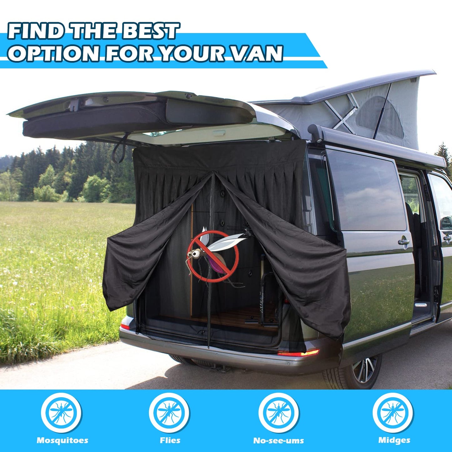 Mosquitera Magnética para Furgonetas, Mosquitera Universal para la Puerta Trasera del Coche con Cierre Magnético para Furgonetas, Autocaravanas y Campervans