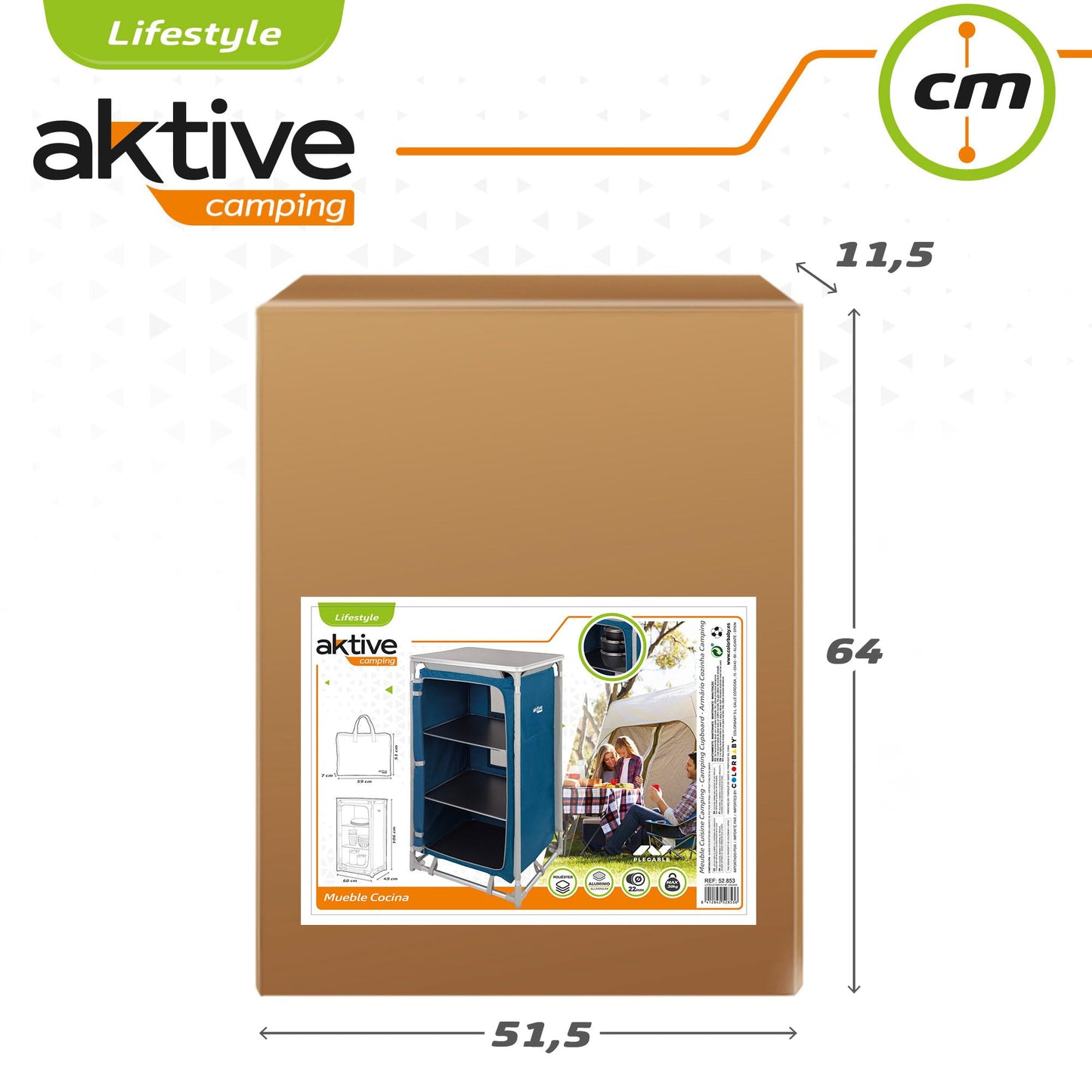 AKTIVE 63014 - Armario de camping con cremallera elevado, medidas 60 x 44 x 67 cm, peso máximo 25 kg, de tela, muebles para acampar