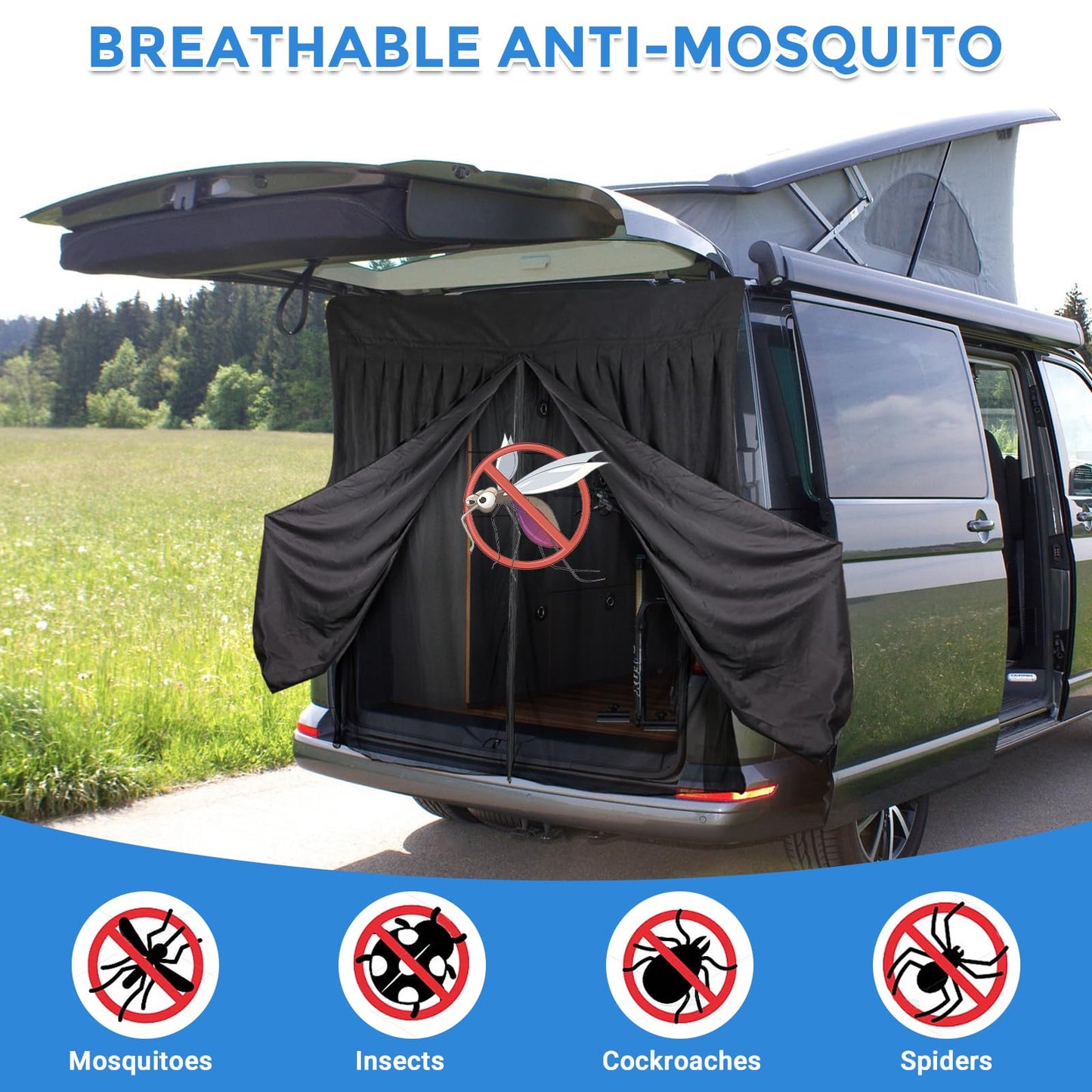 Mosquitera Magnética para Furgonetas, Mosquitera Universal para la Puerta Trasera del Coche con Cierre Magnético para Furgonetas, Autocaravanas y Campervans