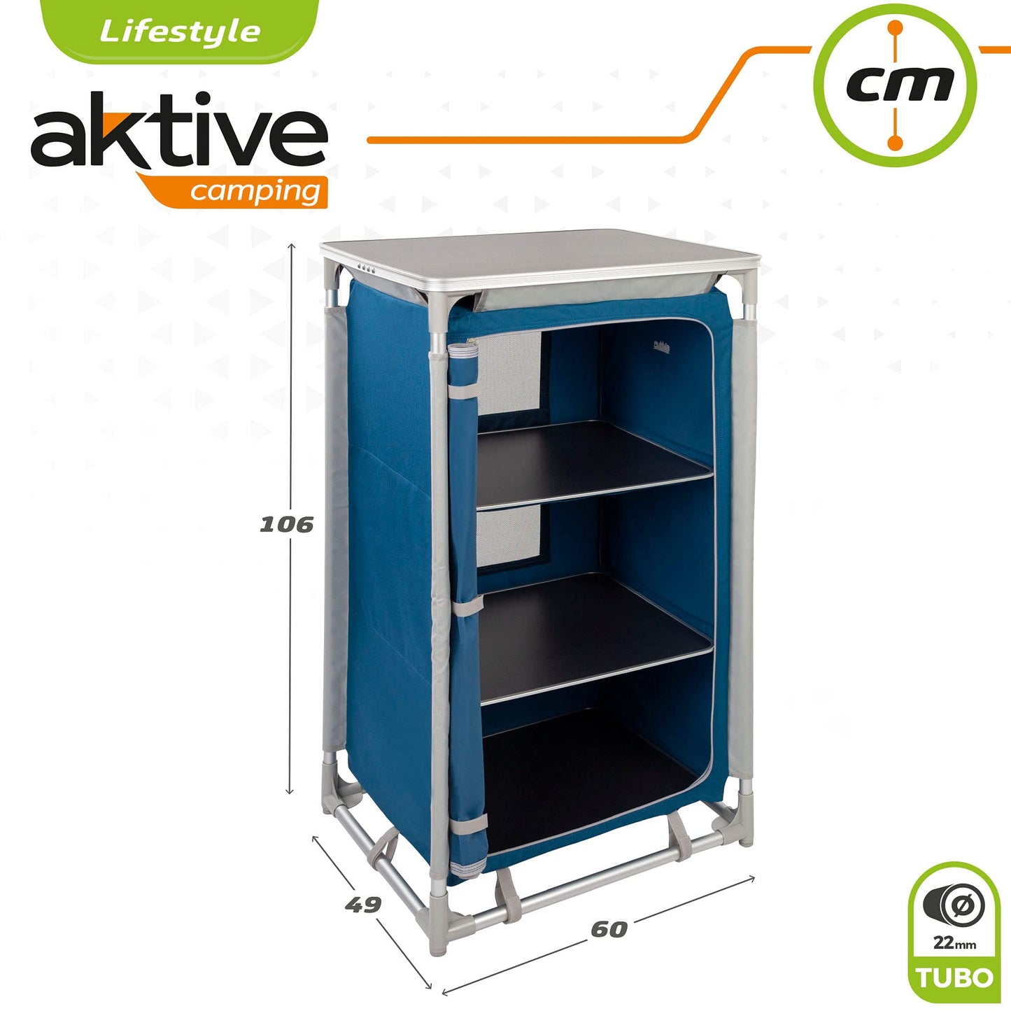 AKTIVE 63014 - Armario de camping con cremallera elevado, medidas 60 x 44 x 67 cm, peso máximo 25 kg, de tela, muebles para acampar