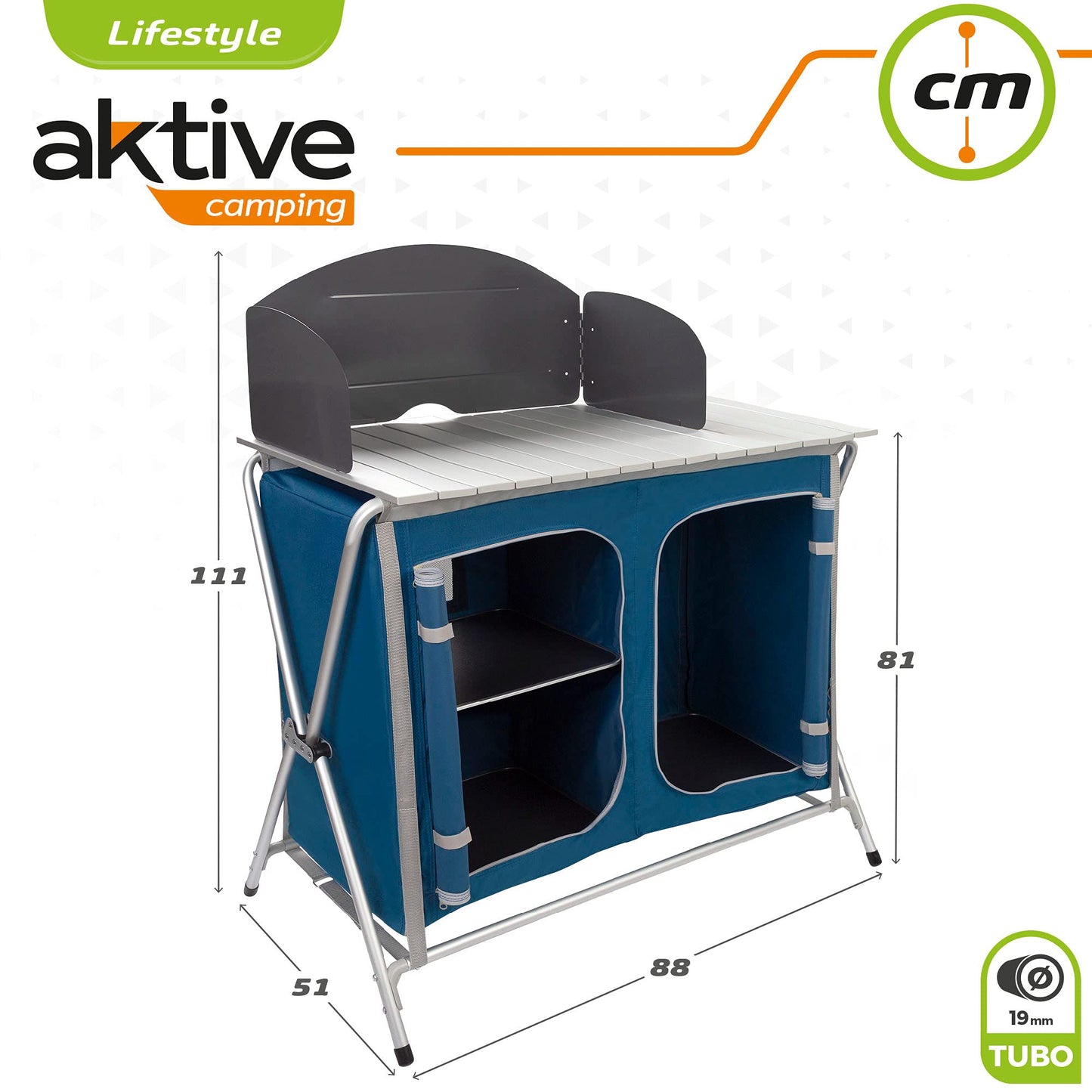 AKTIVE 63014 - Armario de camping con cremallera elevado, medidas 60 x 44 x 67 cm, peso máximo 25 kg, de tela, muebles para acampar