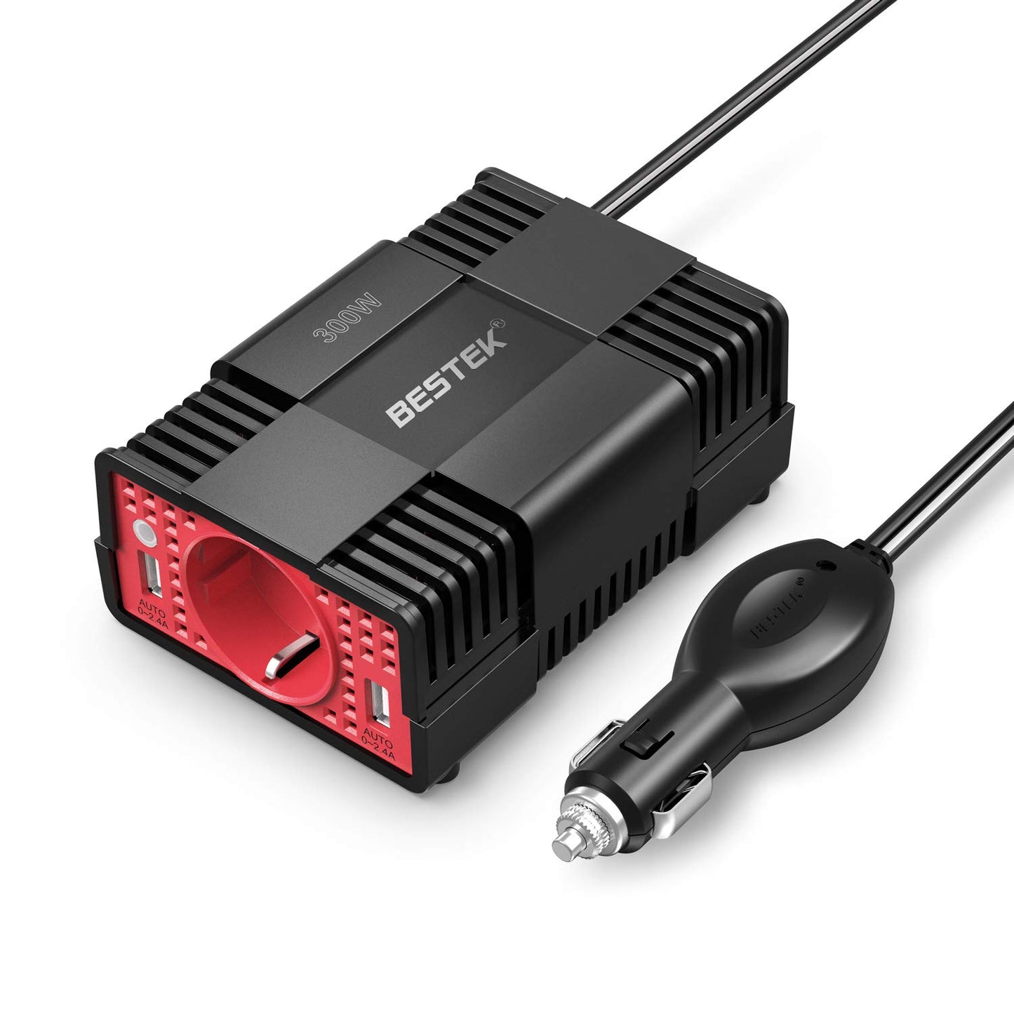 BESTEK - Convertidor de 12 V, 220 V, 230 V, 200 W, Transformador de tensión, 4 Puertos USB y 2 enchufes UE, Cargador de Coche para Camping con múltiples Protecciones y Soft Start