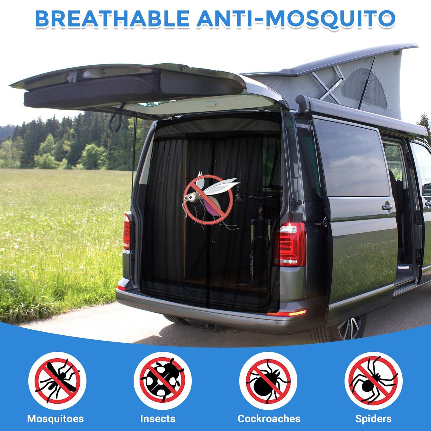 Mosquitera Magnética para Furgonetas, Mosquitera Universal para la Puerta Trasera del Coche con Cierre Magnético para Furgonetas, Autocaravanas y Campervans