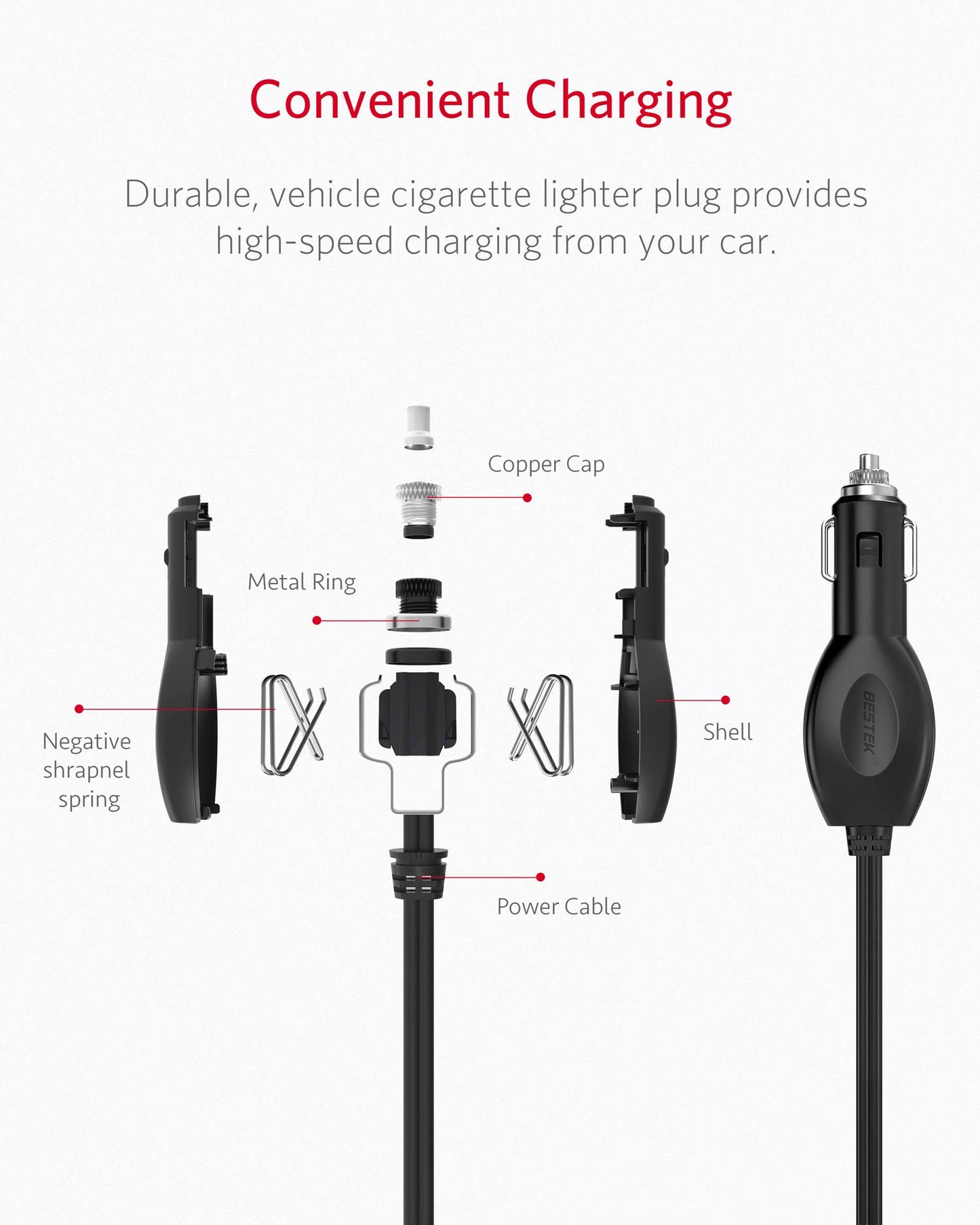 BESTEK - Convertidor de 12 V, 220 V, 230 V, 200 W, Transformador de tensión, 4 Puertos USB y 2 enchufes UE, Cargador de Coche para Camping con múltiples Protecciones y Soft Start