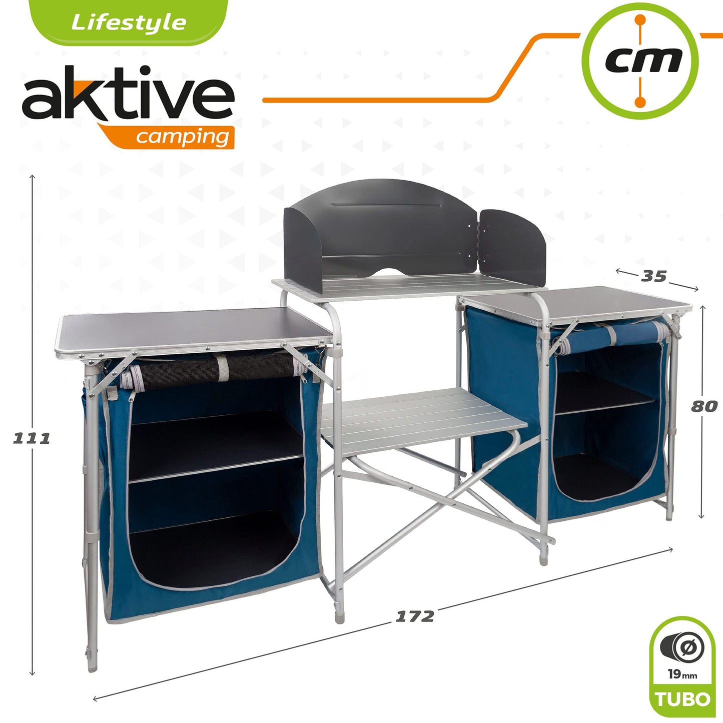 AKTIVE 63014 - Armario de camping con cremallera elevado, medidas 60 x 44 x 67 cm, peso máximo 25 kg, de tela, muebles para acampar