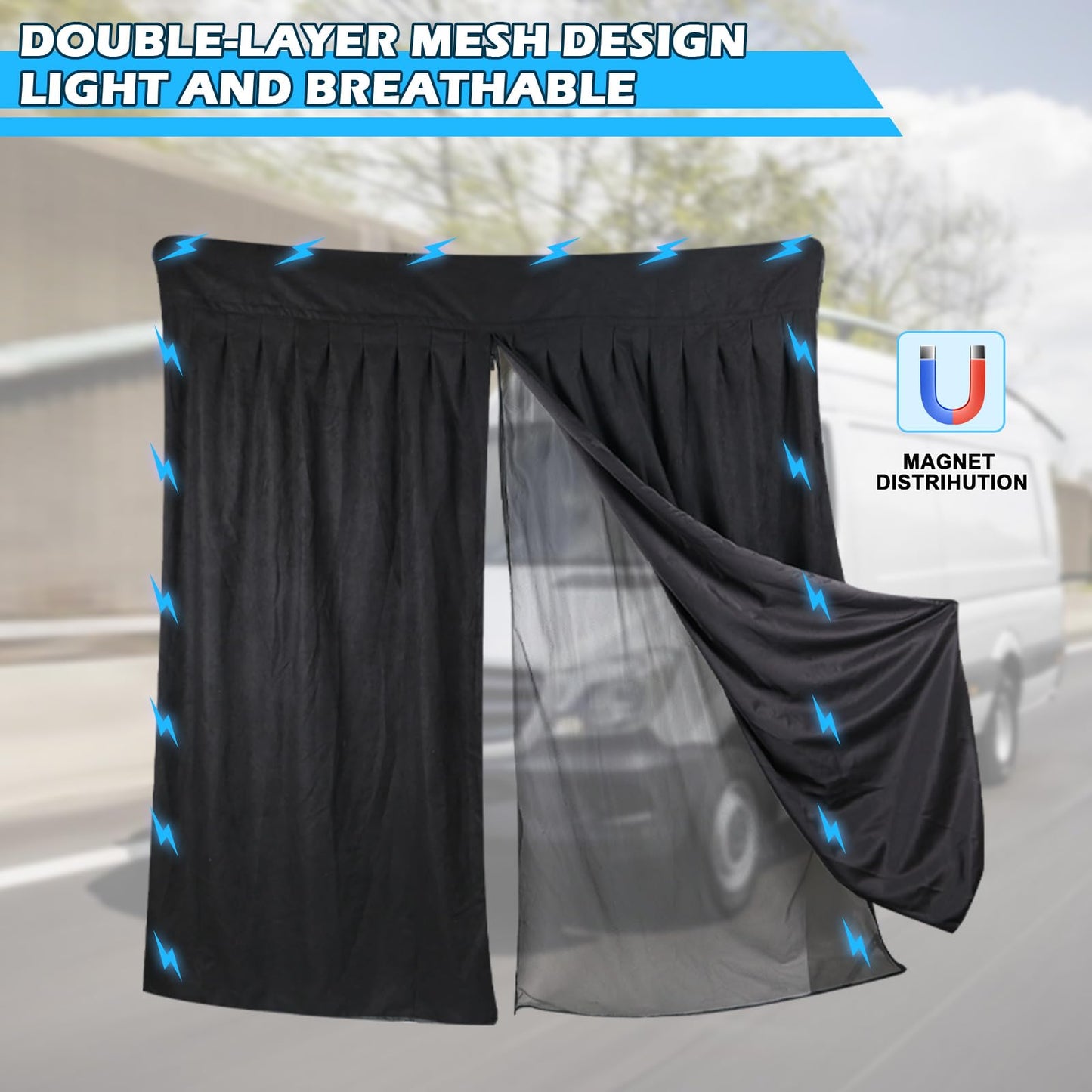 Mosquitera Magnética para Furgonetas, Mosquitera Universal para la Puerta Trasera del Coche con Cierre Magnético para Furgonetas, Autocaravanas y Campervans