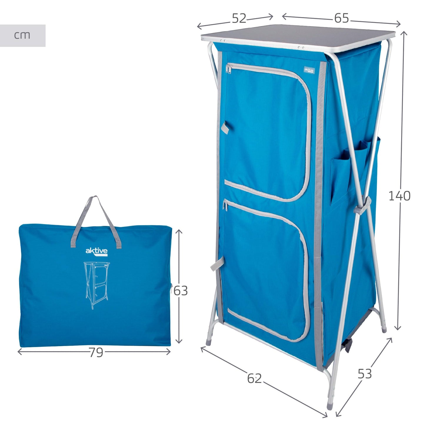 AKTIVE 63014 - Armario de camping con cremallera elevado, medidas 60 x 44 x 67 cm, peso máximo 25 kg, de tela, muebles para acampar