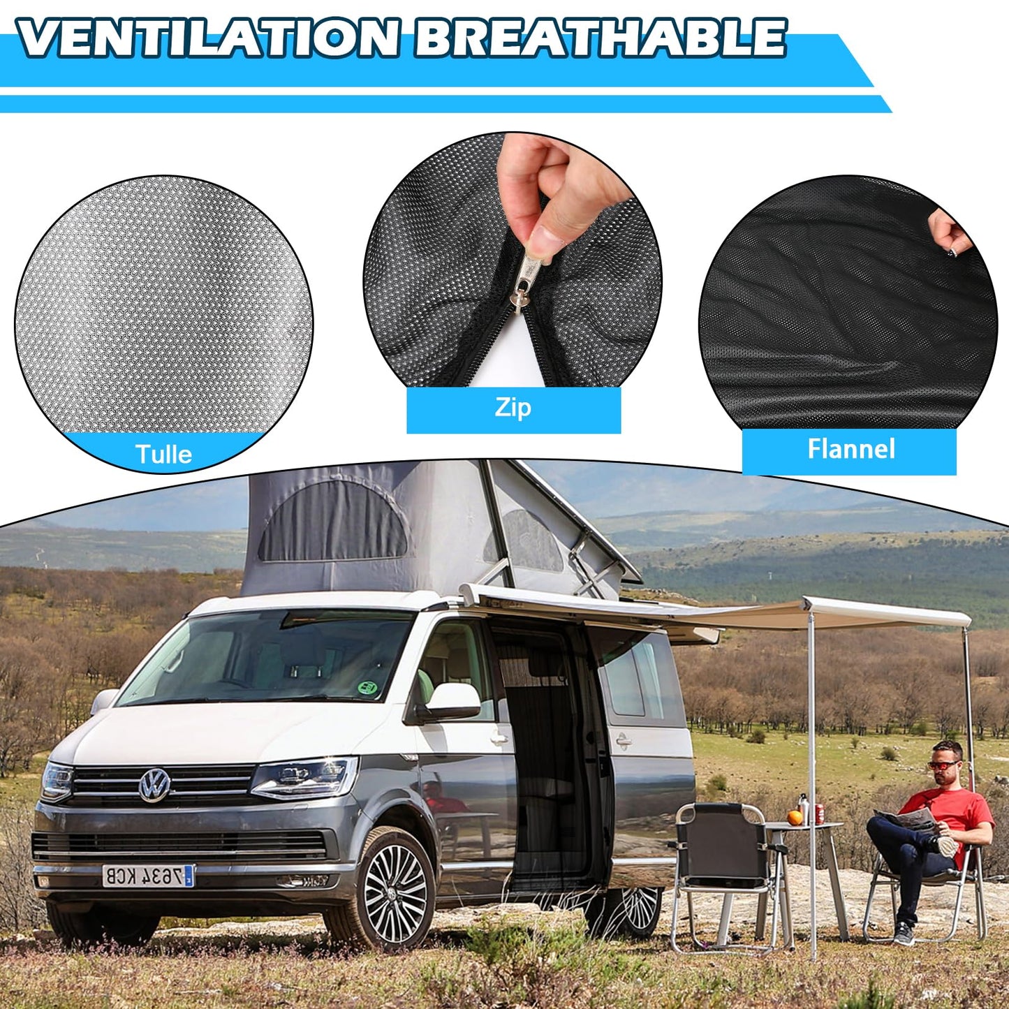 Mosquitera Magnética para Furgonetas, Mosquitera Universal para la Puerta Trasera del Coche con Cierre Magnético para Furgonetas, Autocaravanas y Campervans