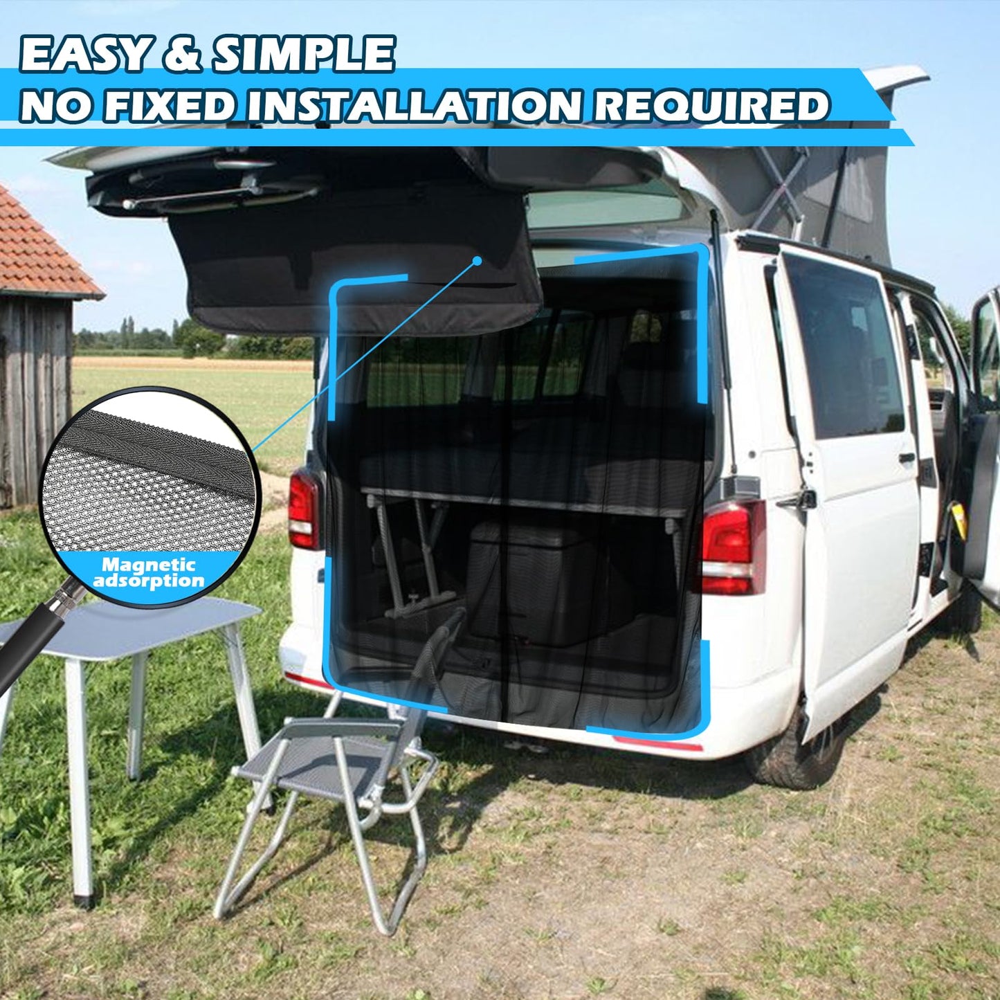 Mosquitera Magnética para Furgonetas, Mosquitera Universal para la Puerta Trasera del Coche con Cierre Magnético para Furgonetas, Autocaravanas y Campervans