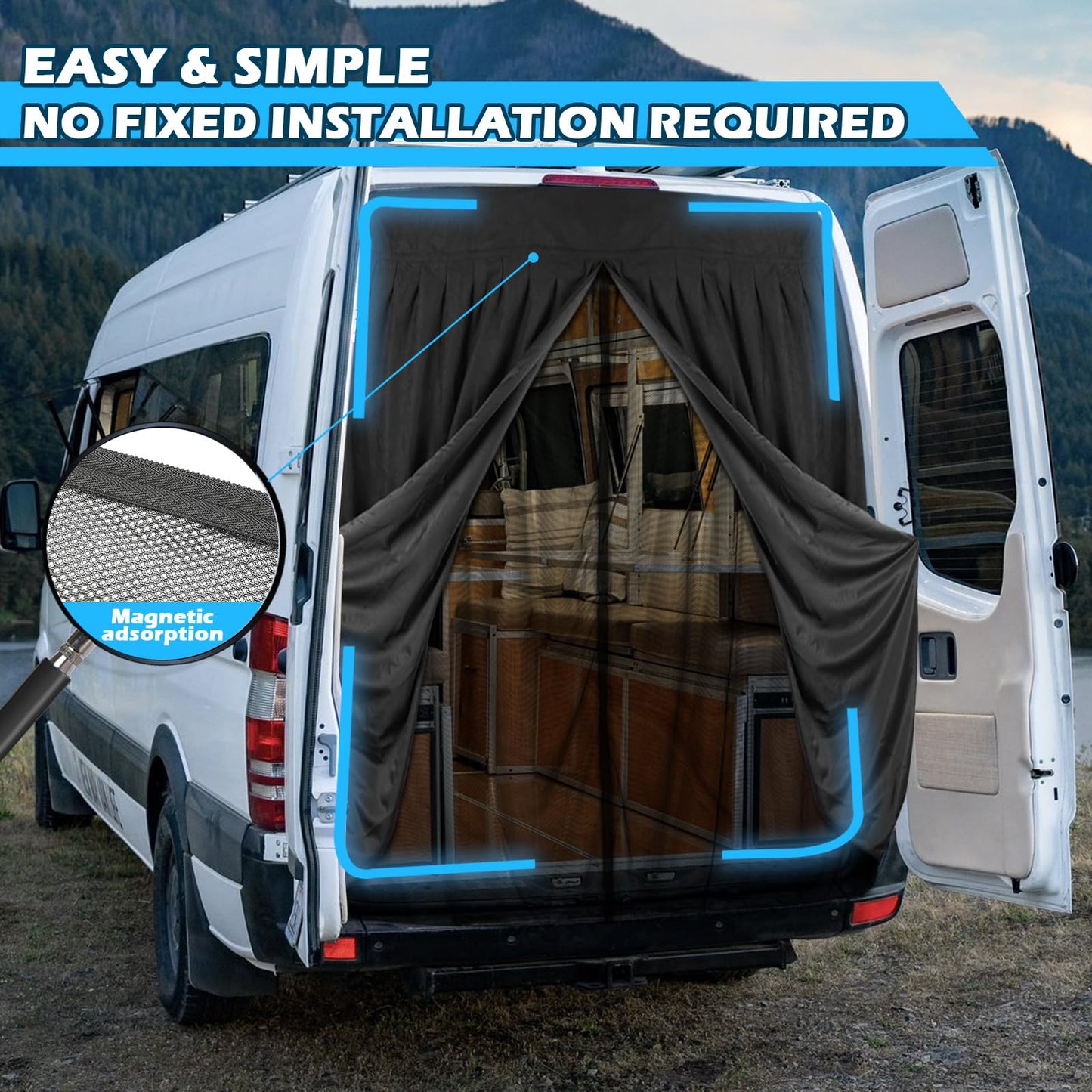 Mosquitera Magnética para Furgonetas, Mosquitera Universal para la Puerta Trasera del Coche con Cierre Magnético para Furgonetas, Autocaravanas y Campervans