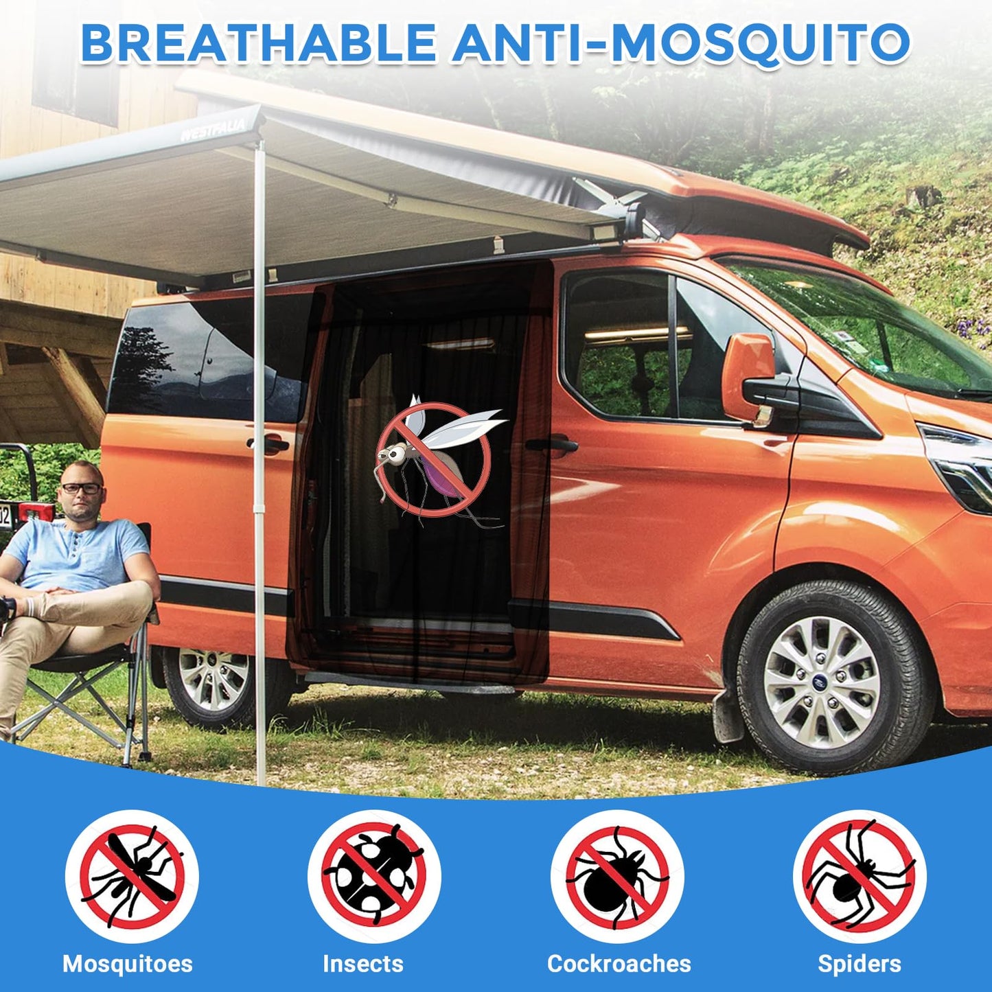 Mosquitera Magnética para Furgonetas, Mosquitera Universal para la Puerta Trasera del Coche con Cierre Magnético para Furgonetas, Autocaravanas y Campervans