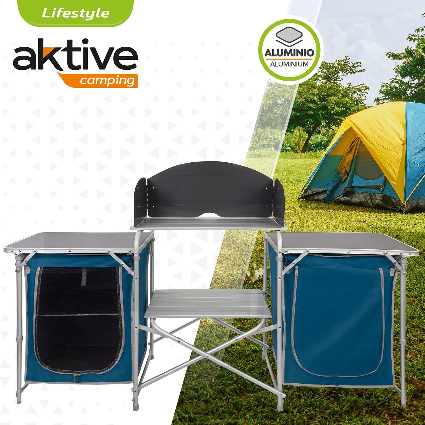 AKTIVE 63014 - Armario de camping con cremallera elevado, medidas 60 x 44 x 67 cm, peso máximo 25 kg, de tela, muebles para acampar