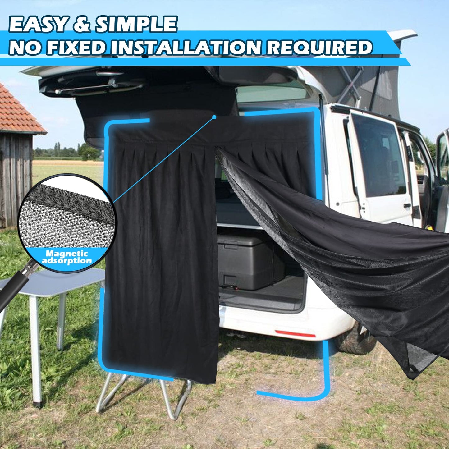 Mosquitera Magnética para Furgonetas, Mosquitera Universal para la Puerta Trasera del Coche con Cierre Magnético para Furgonetas, Autocaravanas y Campervans