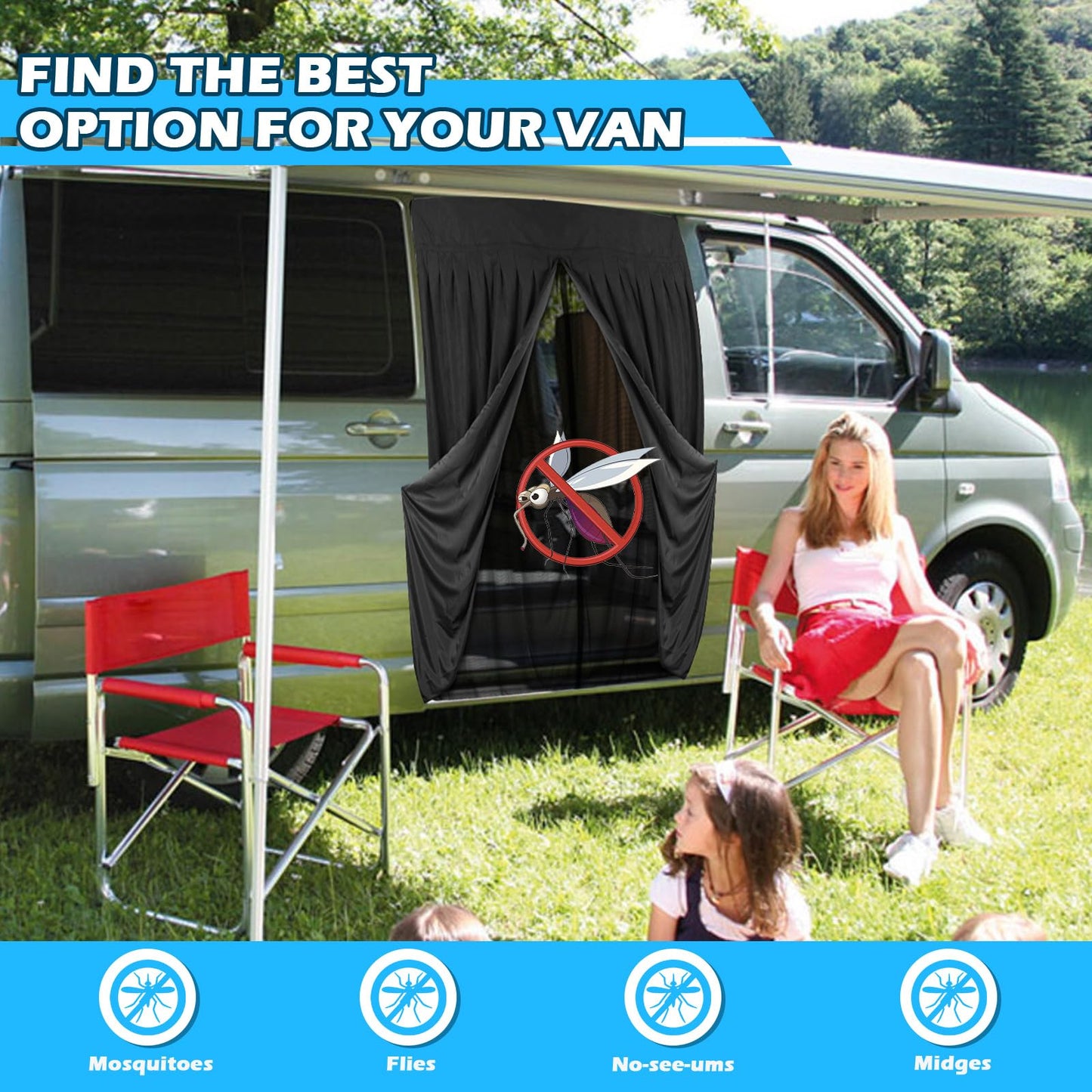 Mosquitera Magnética para Furgonetas, Mosquitera Universal para la Puerta Trasera del Coche con Cierre Magnético para Furgonetas, Autocaravanas y Campervans