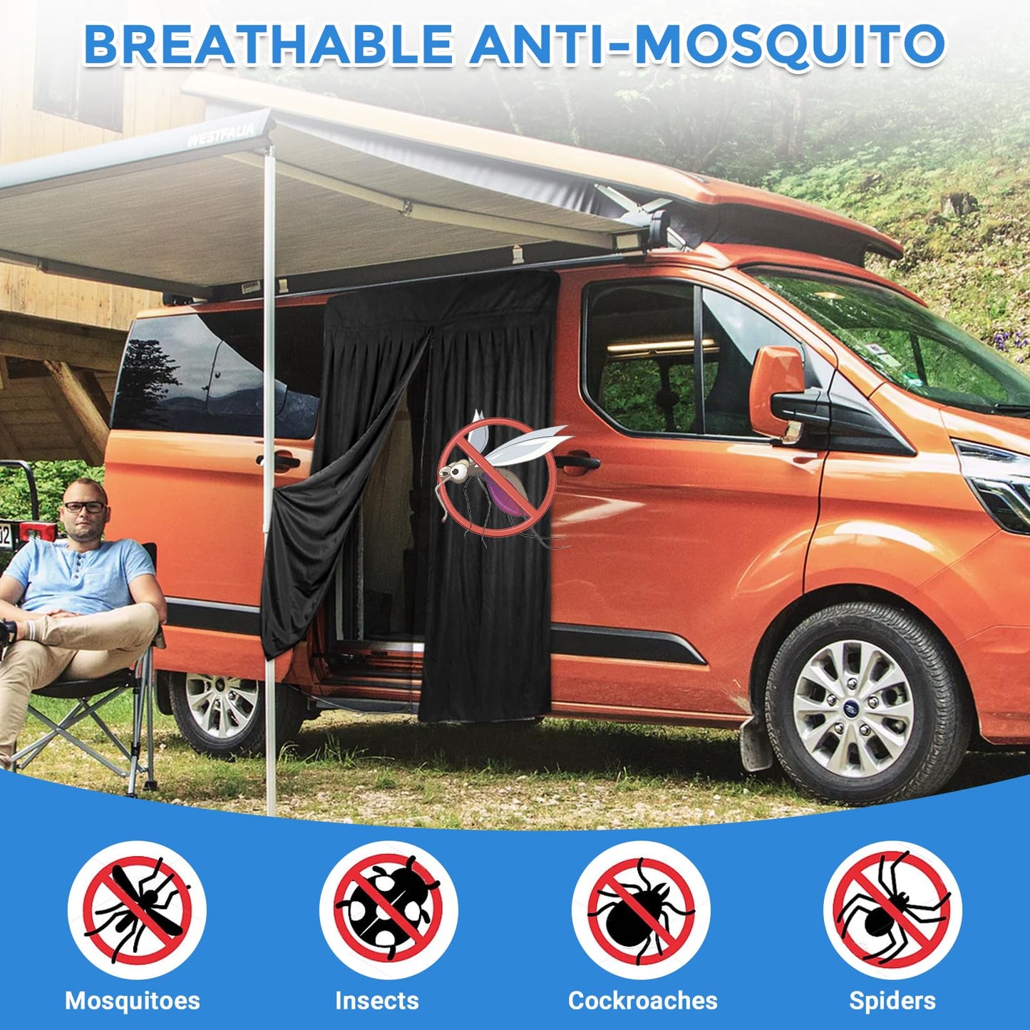 Mosquitera Magnética para Furgonetas, Mosquitera Universal para la Puerta Trasera del Coche con Cierre Magnético para Furgonetas, Autocaravanas y Campervans