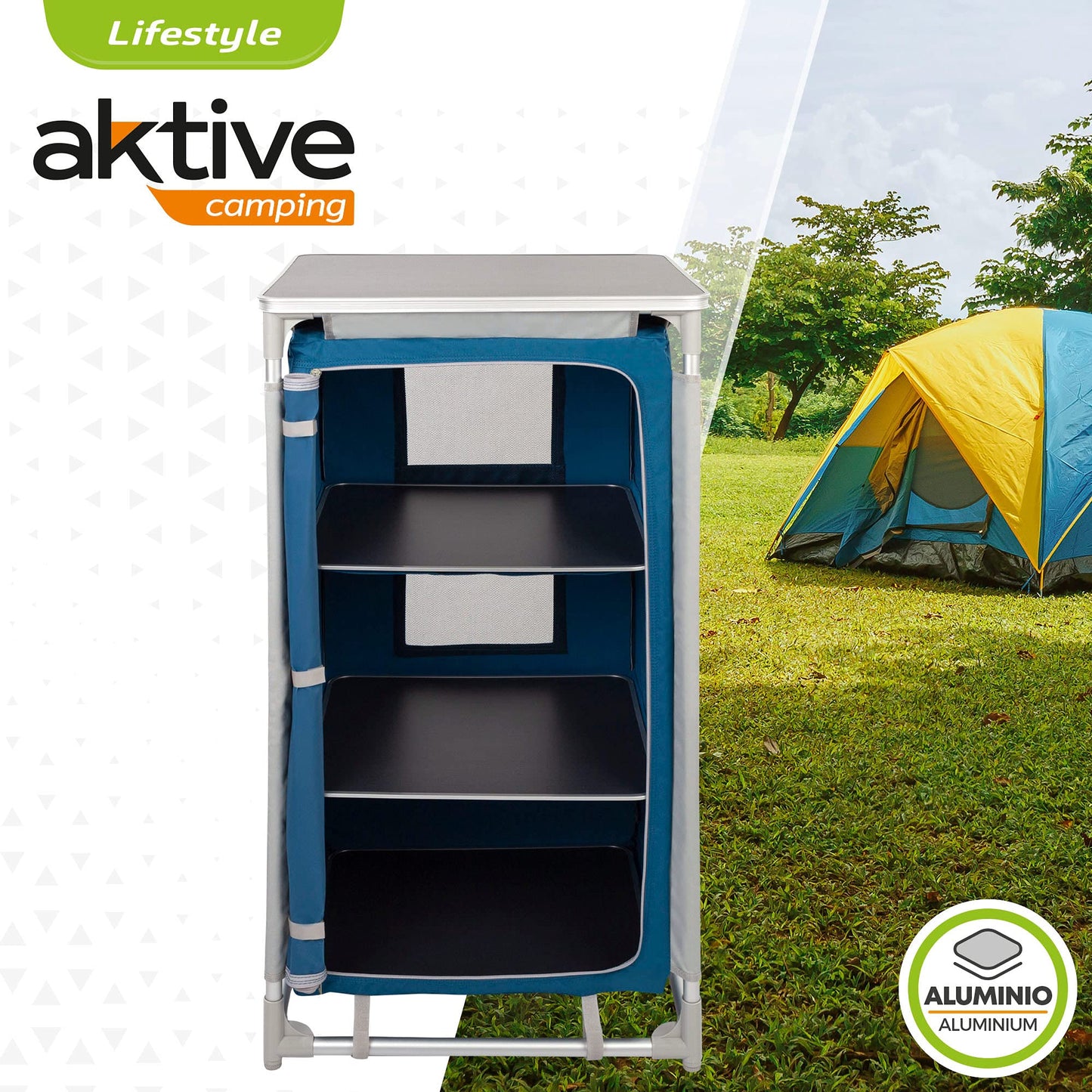 AKTIVE 63014 - Armario de camping con cremallera elevado, medidas 60 x 44 x 67 cm, peso máximo 25 kg, de tela, muebles para acampar