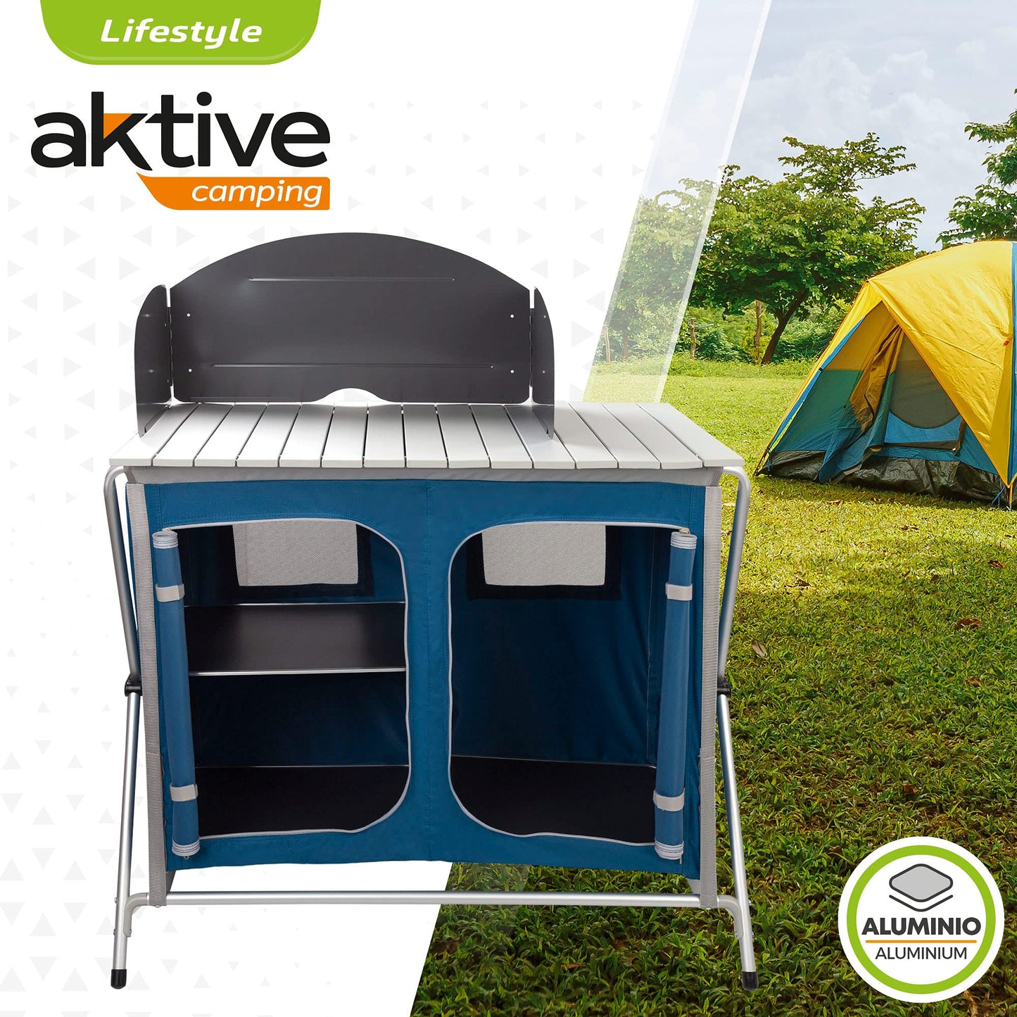 AKTIVE 63014 - Armario de camping con cremallera elevado, medidas 60 x 44 x 67 cm, peso máximo 25 kg, de tela, muebles para acampar