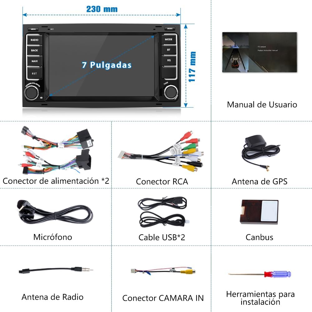 AWESAFE Android 12.0 [2GB+32GB] Radio Coche con Pantalla Táctil 7 Pulgadas para VW Touareg/Transporter T5 Multivan, Admite Carplay/Android Auto Inalámbrico/Bluetooth/GPS,etc.