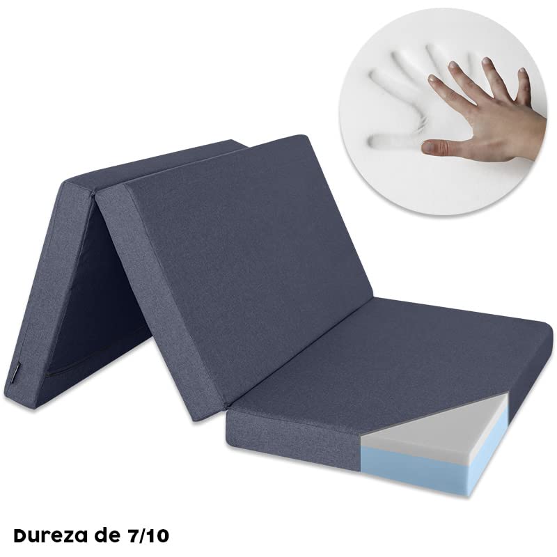 Ventadecolchones - Colchón Plegable con Viscoelástica con Cierre y Asa 120 x 190 x 10 cm con Espuma D25 extrafirme en Loneta Premium Gris para Furgonetas, de Viajes o para Invitados