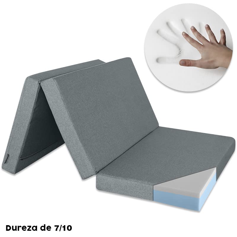 Ventadecolchones - Colchón Plegable con Viscoelástica con Cierre y Asa 120 x 190 x 10 cm con Espuma D25 extrafirme en Loneta Premium Gris para Furgonetas, de Viajes o para Invitados