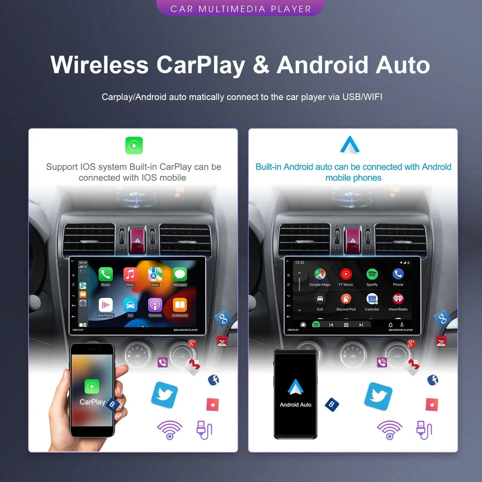 Radio Android 1DIN 9" carplay Universal Bluetooth
